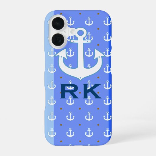 Coque iPhone 16 ancres nautiques et initiales (Verso)