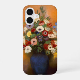 Coque iPhone 16 Anémones vintages et lilas dans un vase bleu