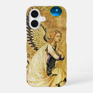 Coque iPhone 16 ANGE DE L'ANNONCIATION EN OR ET BLEU,Parchemin