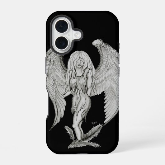 Coque iPhone 16 Ange - Dessin noir et blanc (Verso)