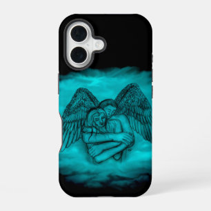 Coque iPhone 16 Ange Éros en amour en design noir et vert