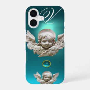 Coque iPhone 16 ANGE FLORENTIN DE LA RENAISSANCE Bleu Aqua Monogra