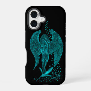 Coque iPhone 16 Angel perdu en amour, noir et vert Design
