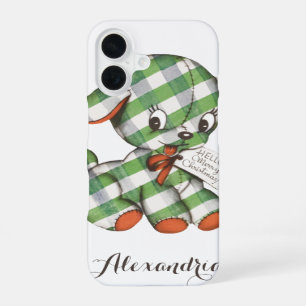 Coque iPhone 16 Animal en peluche chien gingham Noël vintage