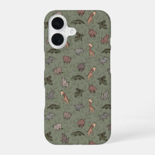 Coque iPhone 16 Animaux de la savane (Éléphant, Girafe, Croc & Rhi