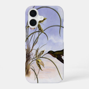 Coque iPhone 16 Animaux Vintage, Fleurs d'orchidées oiseaux colibr