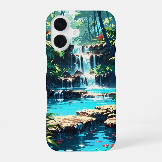 Coque iPhone 16 Anime caché Cascade de Jungle d'Été (Verso)