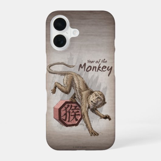 Coque iPhone 16 Année du Singe Art du Zodiaque Chinois (Verso)