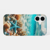 Coque iPhone 16 Aqua Blue Starfish Coquillages Ocean Beach (Verso Horizontal)