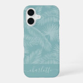 Coque iPhone 16 Aqua Haze Tropical Botanical Palm Feuille Motif (Verso)