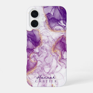 Coque iPhone 16 Aquarelle Améthyste Royale Personnalisable avec Pa