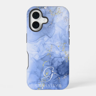 Coque iPhone 16 Aquarelle bleu azur encre d'alcool personnalisable