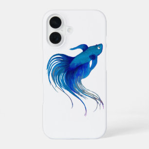Coque iPhone 16 Aquarelle bleu Betta Fish