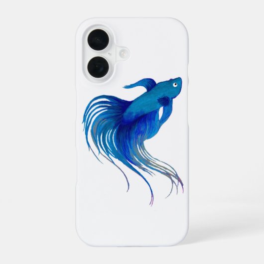 Coque iPhone 16 Aquarelle bleu Betta Fish (Verso)