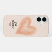 Coque iPhone 16 Aquarelle Bleue Coeur 'Aimez-Vous D'Abord' (Verso Horizontal)