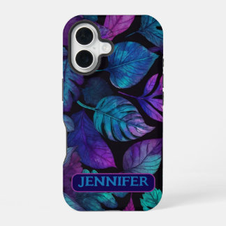 Coque iPhone 16 Aquarelle Botanique bleu Pink Leaf