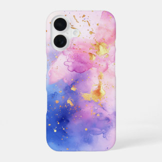 Coque iPhone 16 Aquarelle Lumière Luxe Rose Bleu Aquarelle