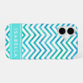 Coque iPhone 16 Aquarelle moderne sarcelle bleu-vert avec monogram (Verso Horizontal)