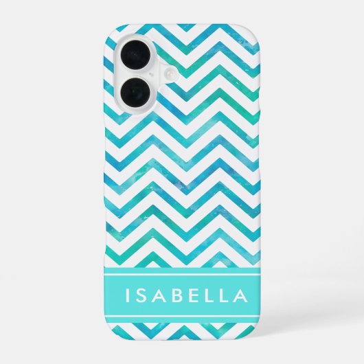 Coque iPhone 16 Aquarelle moderne sarcelle bleu-vert avec monogram (Verso)