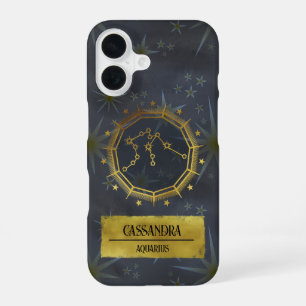 Coque iPhone 16 Aquarius Dark Zodiac Astrologie : Noir & Or