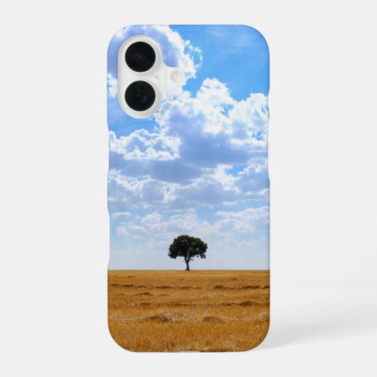 Coque iPhone 16 Arbre dans un champ de blé récolté (Verso)