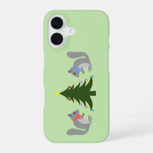 Coque iPhone 16 Arbre de Noël décorant les écureuils