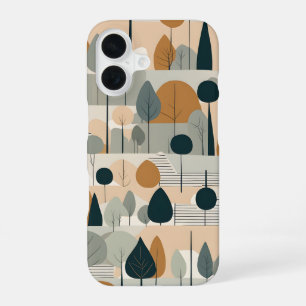 Coque iPhone 16 Arbres d'art moderne dans les tons de terre