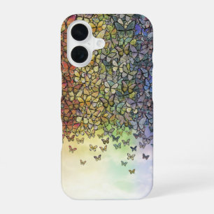 Coque iPhone 16 arc-en-ciel aux papillons