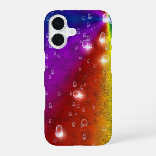 Coque iPhone 16 Arc-en-ciel en cuir d'éléphant Optik , Gouttes de