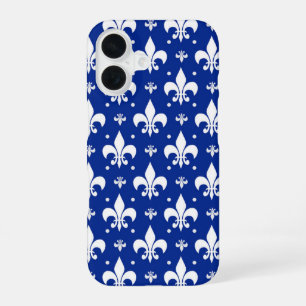 Coque iPhone 16 Arrière - plan bleu Fleur-de-lis Motif Design