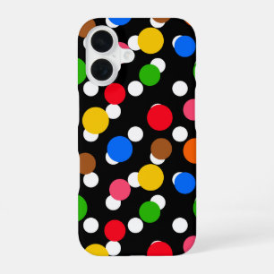 Coque iPhone 16 Arrière - plan noir Pois colorés