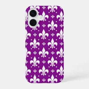 Coque iPhone 16 Arrière - plan violet Fleur-de-lis Design Motif