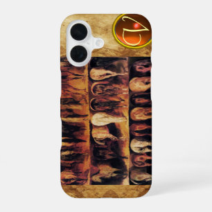 Coque iPhone 16 Arrière-train de chevaux, monogramme de pierre pré