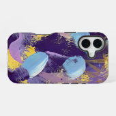 Coque iPhone 16 Art abstrait bleu, violet et jaune (Verso Horizontal)