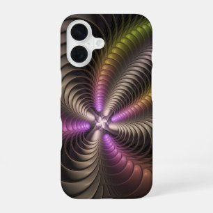 Coque iPhone 16 Art abstrait brillant tripant coloré 3D fractal