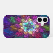 Coque iPhone 16 Art abstrait fractal de fleurs psychédéliques colo (Verso Horizontal)