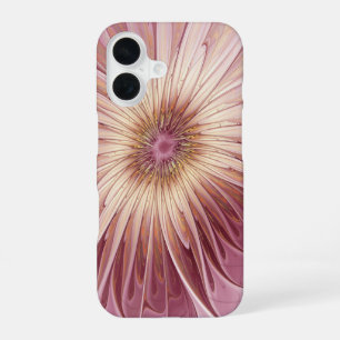 Coque iPhone 16 Art Abstrait Fractal Fleur & Tons de Bourgogne