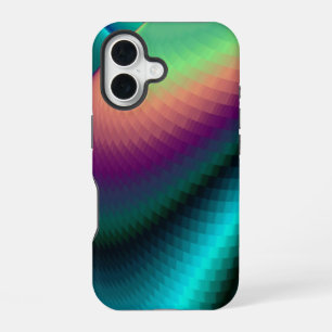 Coque iPhone 16 Art Abstrait Futuriste 3D Métallique Arc-en-ciel