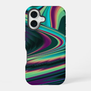 Coque iPhone 16 Art Abstrait Futuriste 3D Métallique Arc-en-Ciel