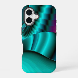 Coque iPhone 16 Art Abstrait Futuriste 3D Métallique Arc-en-Ciel