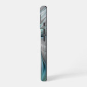 Coque iPhone 16 Art abstrait papillon bleu vert fantasy fractal (Côté gauche)
