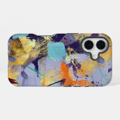 Coque iPhone 16 Art abstrait violet, or et bleu de luxe (Verso Horizontal)