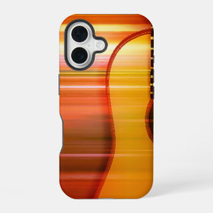 Coque iPhone 16 Art de guitare abstrait orange vibrant