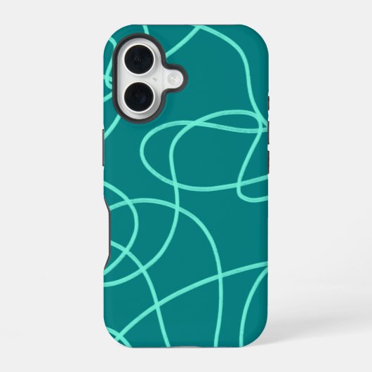 Coque iPhone 16 Art de ligne sarcelle (Verso)