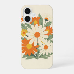Coque iPhone 16 Art de marguerite à pétale arrondi rétro