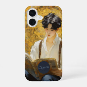 Coque iPhone 16 Art de style vintage romantique de garçon lisant