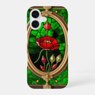 Coque iPhone 16 Art de verre teinté Fleur Rouge Vivant