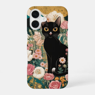 Coque iPhone 16 Art décoratif de chat noir dans le style de Gustav