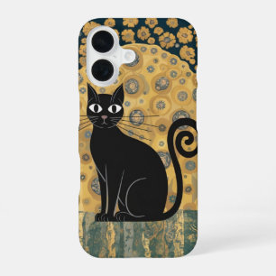 Coque iPhone 16 Art décoratif de chat noir dans le style de Gustav