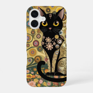 Coque iPhone 16 Art décoratif de chat noir dans le style de Gustav